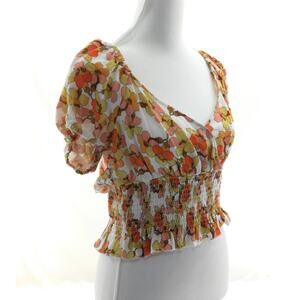No Frills LA MultiColored Floral V Neck Crop Top - Junior's Size Medium - Chic